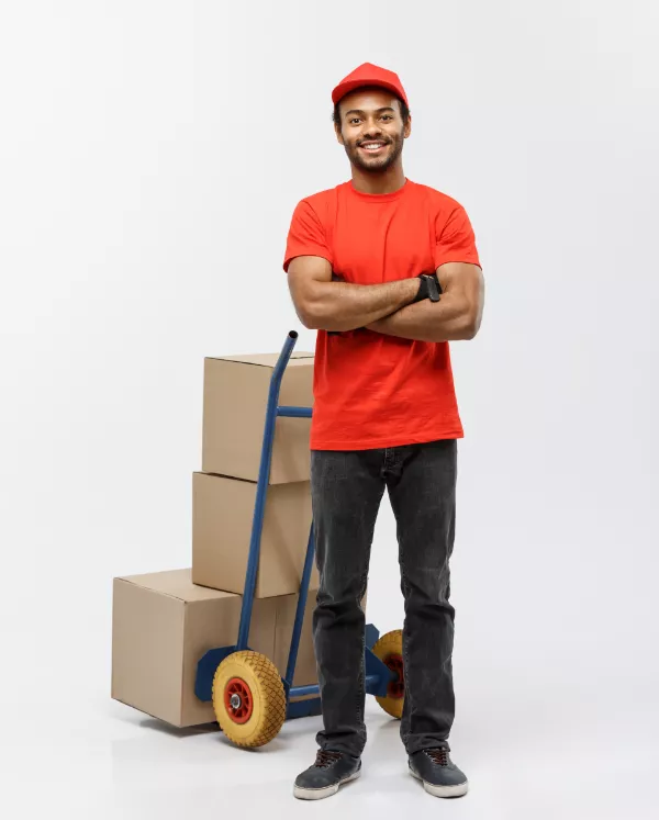 Mover handing boxes to another mover