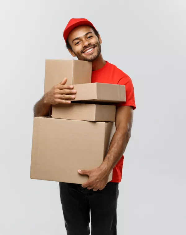 Mover holding a cardboard box and a checklist